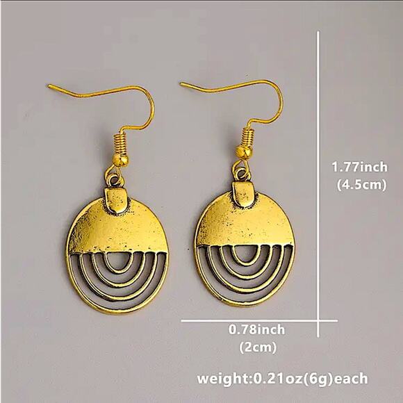 Vintage Gold Metal Geometry Circle Dangle Earrings fo… - Picture 6 of 6